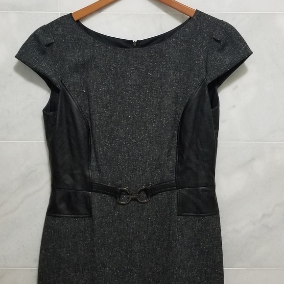 Tahari Career Sheath Faux Leather Panel Dress - Picture 2 of 6